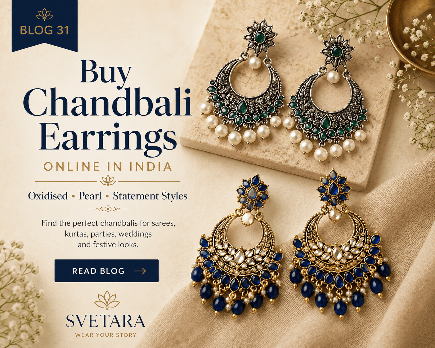 Buy Chandbali Earrings Online in India: Oxidised, Pearl & Statement Styles